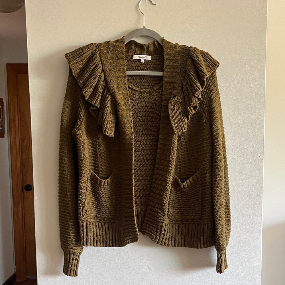 Madewell Olive Ruffled Cardigan